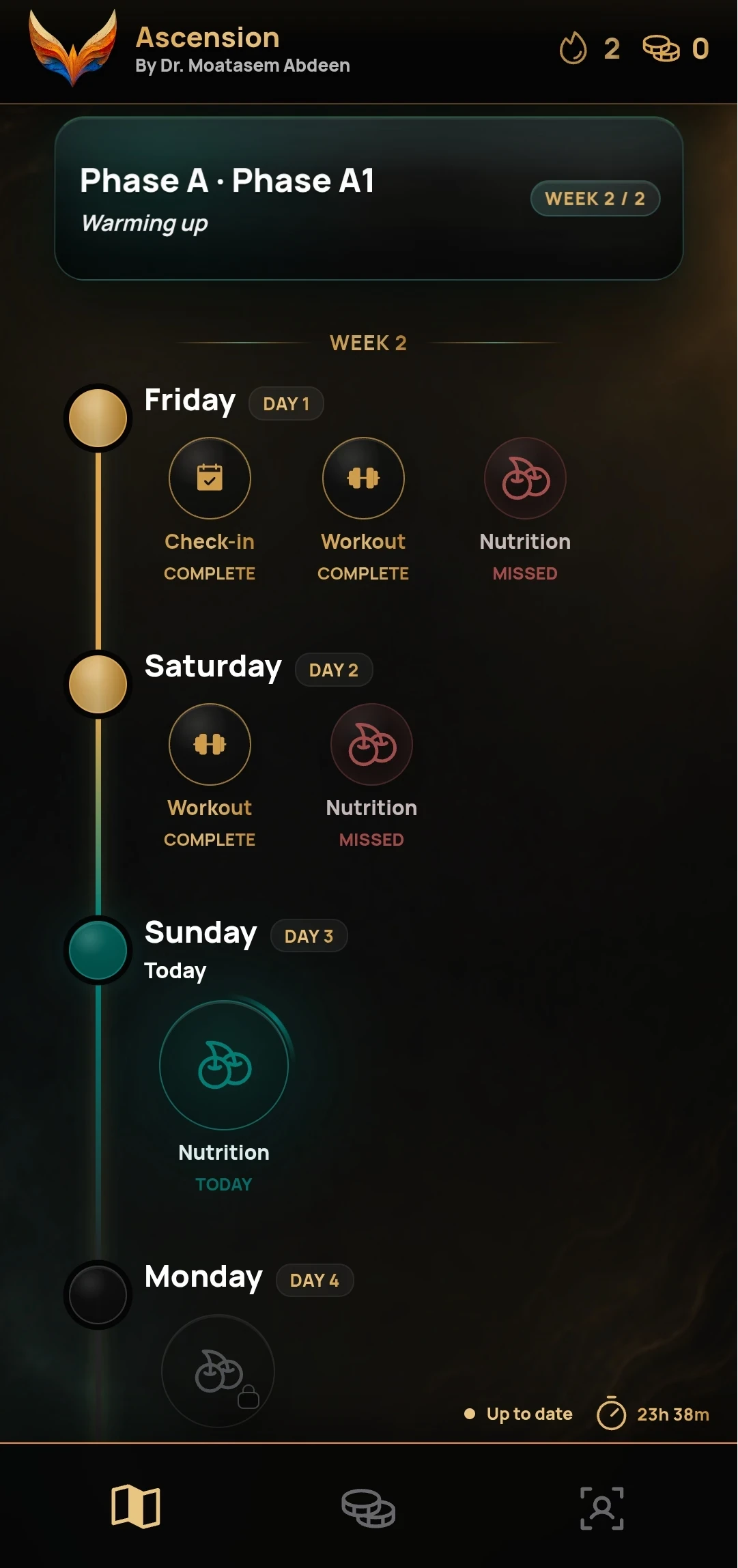Ascension app phase map and daily plan screen